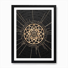 Geometric Glyph Symbol in Gold with Radial Array Lines on Dark Gray n.0189 Art Print