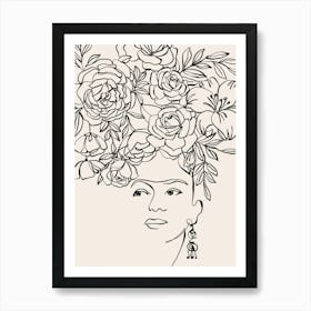 Woman with flowers in her hair inspired by Frida Art Print