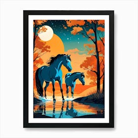 Two Horses By The Water Art Print