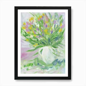 Flowers In A White Vase - hand painted impressionism vertical brush strokes floral living room dining Art Print