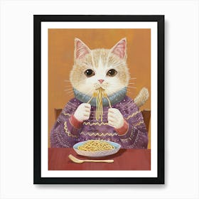 Cute Tan Cat Pasta Lover Folk Illustration 3 Art Print