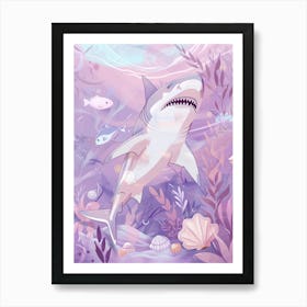 Purple White Tip Reef Shark Illustration 2 Art Print