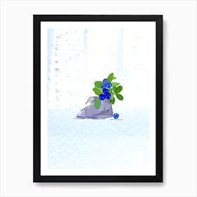 Baby Shoe With Blueberries Art Print