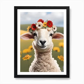 Baby Blacknose Sheep Flower Crown Bowties Animal Nursery Wall Art Print (2) Art Print