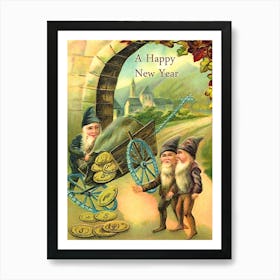 Dwarfs With Gold Wish You A Happy New Year Art Print