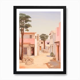 Paphos Cyprus 4 Vintage Pink Travel Illustration Art Print