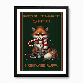 Fox in Christmas Lights Green Sign Art Print