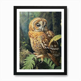 Australian Masked Owl Relief Illustration 2 Art Print