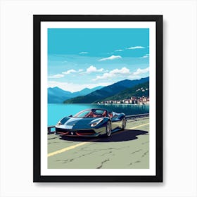 A Ferrari 458 Italia Car In The Lake Como Italy Illustration 3 Art Print