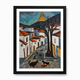 Painting Of Cape Town With A Cat In The Style Of Surrealism, Miro Style 1 Art Print