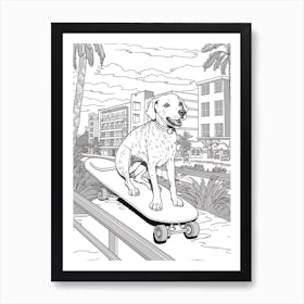 Dalmatian Dog Skateboarding Line Art 2 Art Print