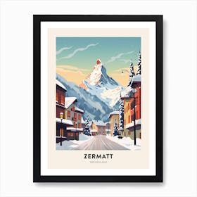 Vintage Winter Travel Poster Zermatt Switzerland 3 Art Print