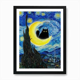 Vincent Van Gogh S The Starry Night Cat Oil Paint Art Print