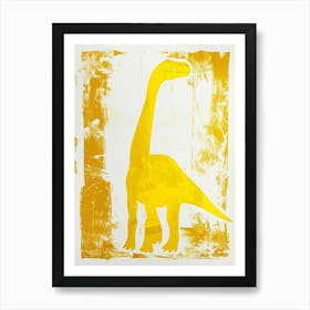 Mustard Linocut Dinosaur Silhouette 2 Art Print