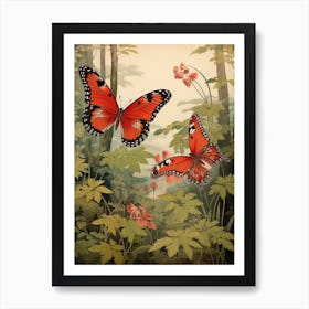 Butterflies In The Woodland Japanese Style Painting 3 Art Print