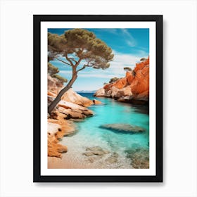 Cala Estreta Beach Costa Brava Spain Mediterranean Style Illustration 2 Art Print