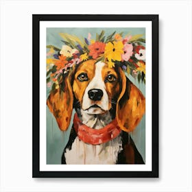 Beagle Portrait With A Flower Crown, Matisse Painting Style 2 Art Print