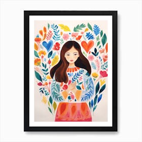 Nature & Patterns Heart Illustration Of A Person With Long Brown Hair 2 Art Print