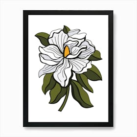 White Magnolia Contemporary Botanical Illustration Art Print