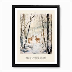 Winter Watercolour Mountain Lion 1 Poster Art Print