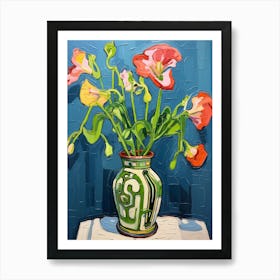 Flowers In A Vase Still Life Painting Sweet Pea 1 Art Print