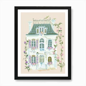 Whimsical Doll House. Nursery Gouache Illustration, Kids Room Pastel Colors Art Print