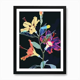 Neon Flowers On Black Hollyhock 1 Art Print