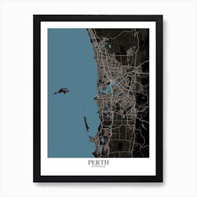 Perth Black Blue Map Poster