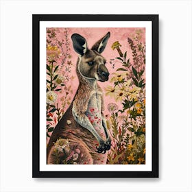 Floral Animal Painting Kangaroo Art Print