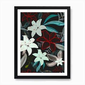Jungle Warrior Exotic Lily Hand Painted Artistic Pattern Black Art Print
