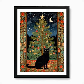 William Morris Black Cat Under Christmas Tree Art Print