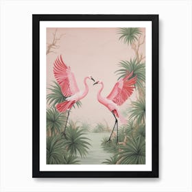 Vintage Japanese Inspired Bird Print Flamingo Art Print