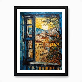 Window View Of Athens Greece In The Style Of Expressionism 1 Art Print
