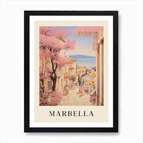 Marbella Spain 3 Vintage Pink Travel Illustration Poster Art Print