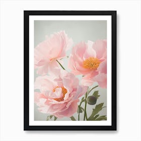 Peonies Flowers Acrylic Painting In Pastel Colours 1 Art Print