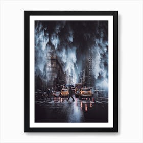 Waterfall Rain In City Art Print