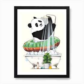 Panda In The Shower Art Print