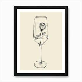 English Rose In A Wine Glass Line Drawing 3 Art Print