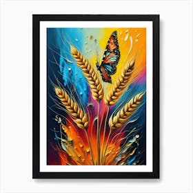 Butterfly On Wheat 2 Art Print