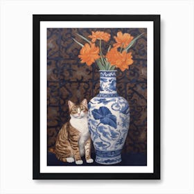 Gladoli With A Cat 3 William Morris Style Art Print