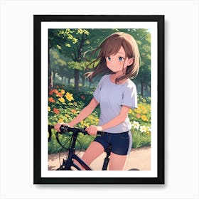 Anime Girl Riding A Bike Affiche