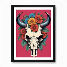 Floral Bison Skull (9) Art Print