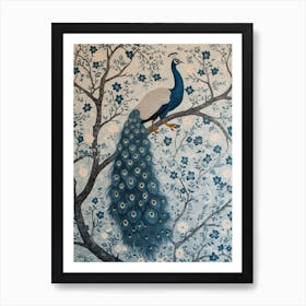 Sky Blue Peacock In The Tree Wallpaper Art Print