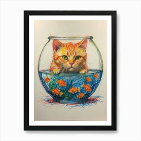 Cat In Fish Bowl Art Print