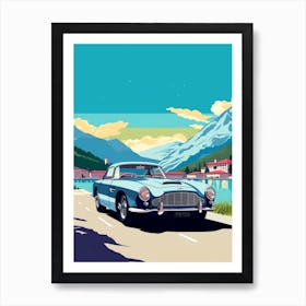 A Aston Martin Db5 Car In The Lake Como Italy Illustration 3 Art Print