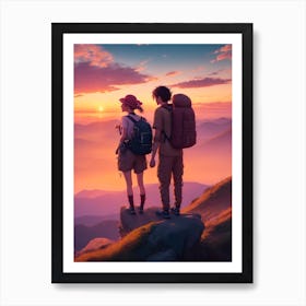 Dreamshaper V6 A Male And A Female On Hill Top Hold Each Other 1 Art Print
