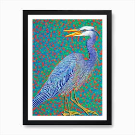 Great Blue Heron 2 Yayoi Kusama Style Illustration Bird Art Print