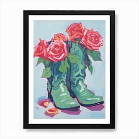 A Painting Of Cowboy Boots With Roses Flowers, Fauvist Style, Still Life 4 Art Print