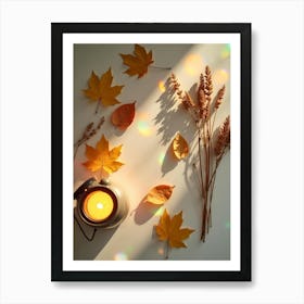 Autumn Leaves And Candle Art Print