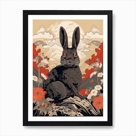 Rabbit Animal Drawing In The Style Of Ukiyo E 3 Art Print